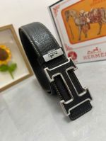 1:1  Hermes  Black Leather Belt  with Black&Silver"H" buckle  3.8cm
